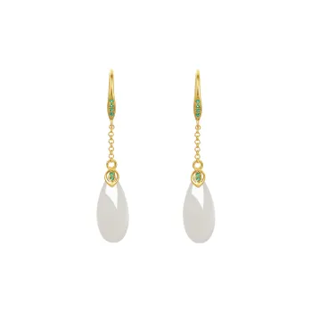 Century Edge Jewelry Hetian Jade Earrings Pale Greenish-White Jade Women's