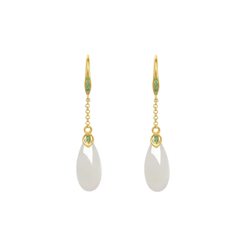 Century Edge Jewelry Hetian Jade Earrings Pale Greenish White Jade Women's-0