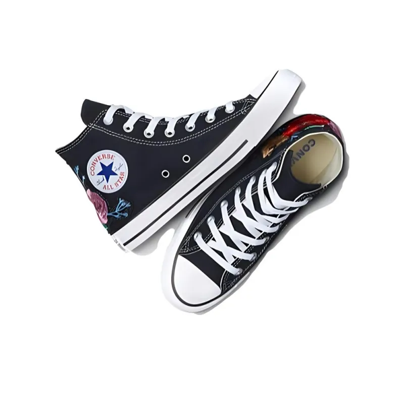 Converse Chuck Taylor All Star Embroidered Florals Cushioning High-Top Canvas Shoes Unisex Black-4