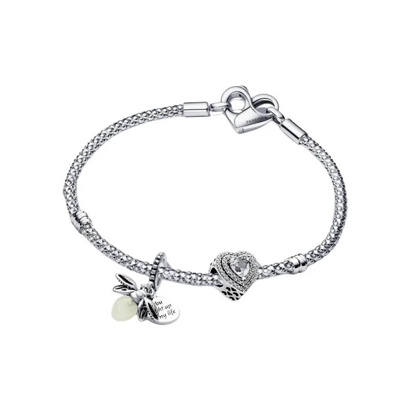 Pandora Synthetic Cubic Zirconia 925 Sterling Silver Glass Bracelets Women's Silver-0