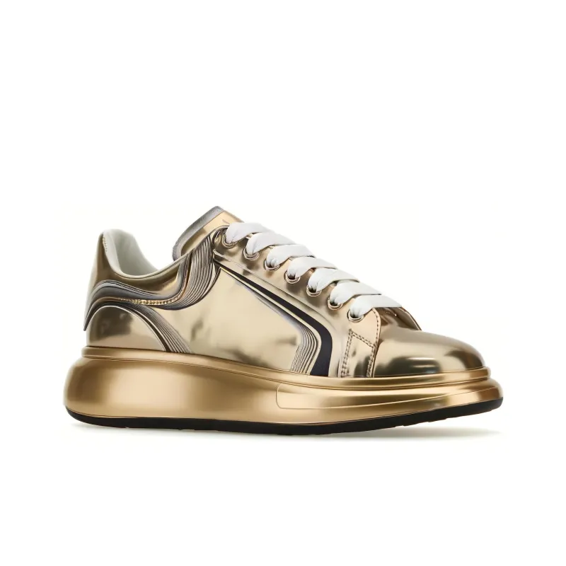 Alexander McQueen Oversized Low Top Skateboard Shoes Men's Gold-3