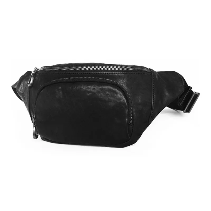 DOSRFINI Top Grain Cow Leather Trendy Casual Sports Sling Bag Regular Men's Black-1
