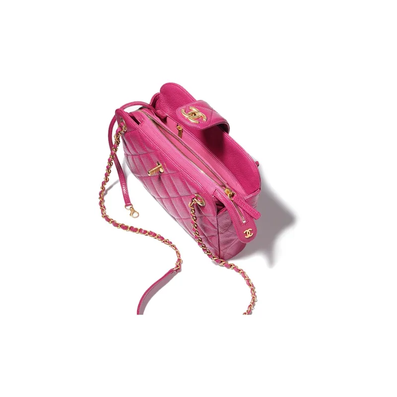 CHANEL Grain Bright Caviar Calfskin Bowling Bag, Shoulder Bag, Crossbody Bag Women's Fuchsia-2