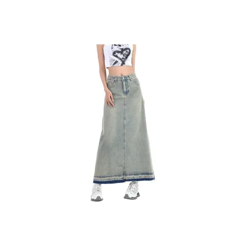 AWAO Denim Long Skirts Women's Light Blue