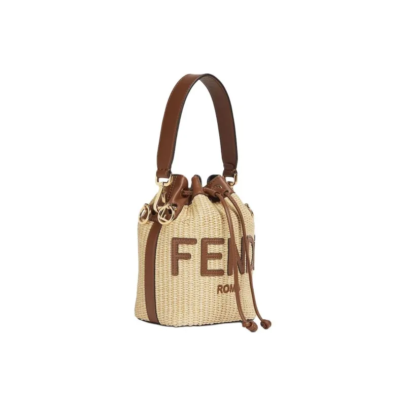 FENDI Mon Tresor Raffia Bucket Bags One Shoulder Handbags Small Size Women's Beige-1
