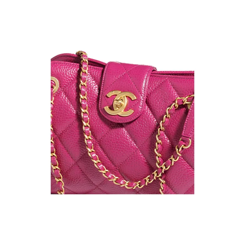 CHANEL Grain Bright Caviar Calfskin Bowling Bag, Shoulder Bag, Crossbody Bag Women's Fuchsia-4