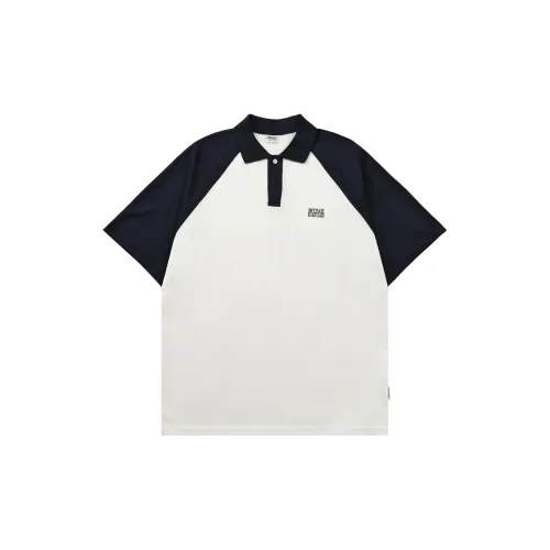 BORDERLESS BDLS Polo Shirts Unisex White+Navy Blue