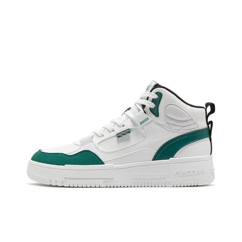 QIAODAN Slip-Resistant Cushioning High-Top Skateboard Shoes Men's White Green-0