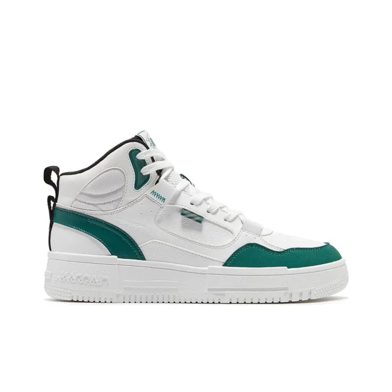 QIAODAN Slip-Resistant Cushioning High-Top Skateboard Shoes Men's White Green-1