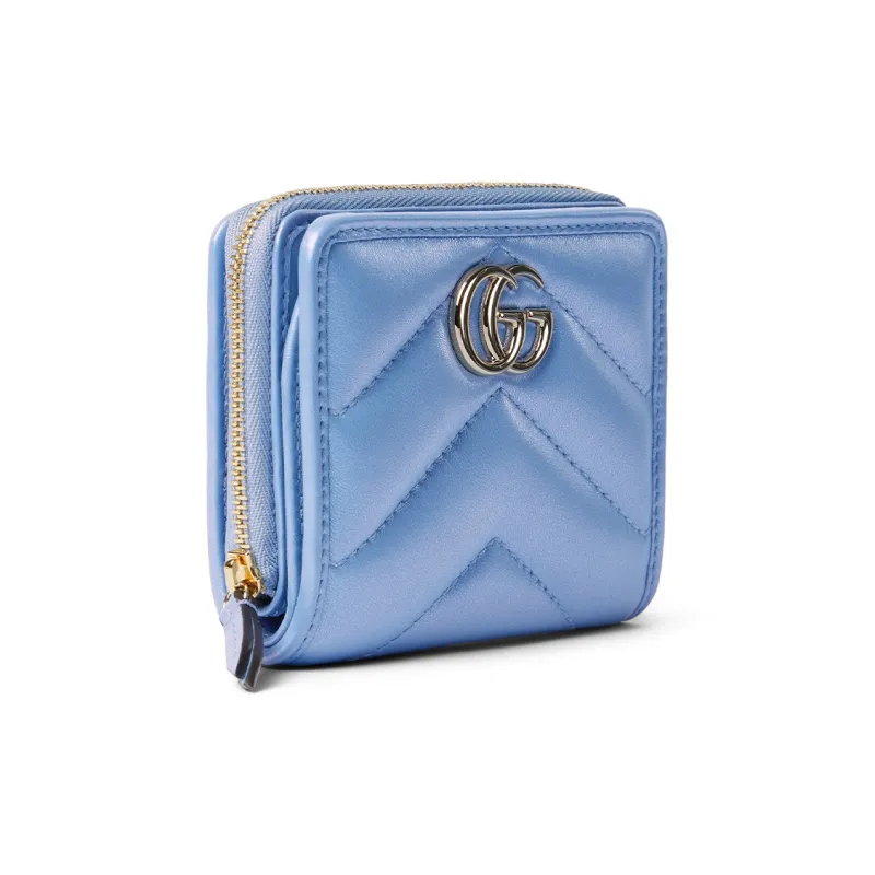 GUCCI GG Marmont Patent Leather Wallet Mini Women's Light Blue-1