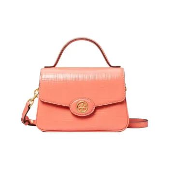 TORY BURCH Robinson Cross Grain Cow Leather Shoulder Bag, Crossbody Bag, Handbag Small Size Women's Coral Red