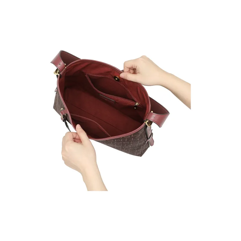 MashaLanti PVC Synthetic Leather Tote Bag Handbag Shoulder Bag Regular Women's Brown With Burgundy-3