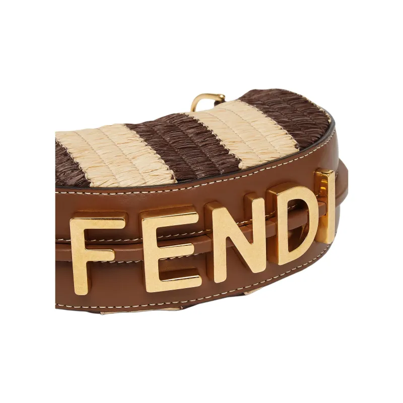 FENDI Fendigraphy Raffia With Viscose Cow Leather Wrist Bag Nano Women's Brown-2