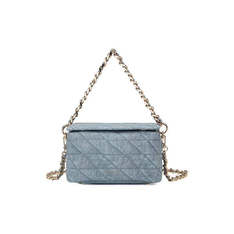 MEXICAN Polyurethane Leather Box Bag Chain One Shoulder Handbag Trumpets Women's Gray Blue/Dark Gray/Dark Pink-1