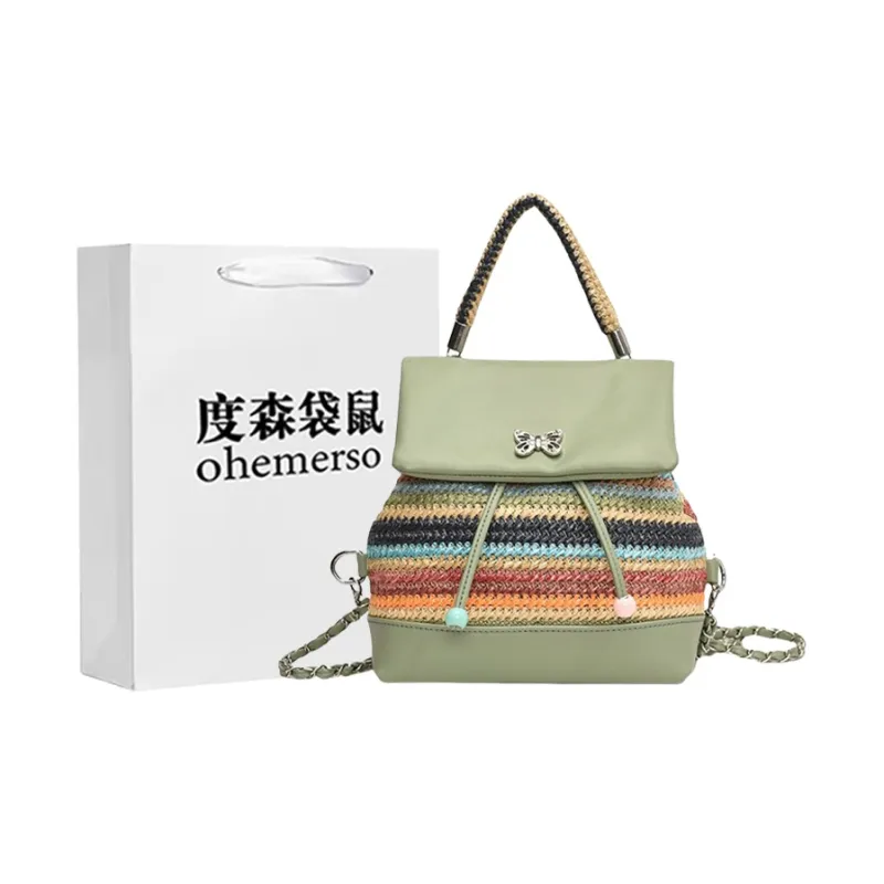 Dusen Kangaroo PU Backpack Regular Women's Silver/Green/Pink-17