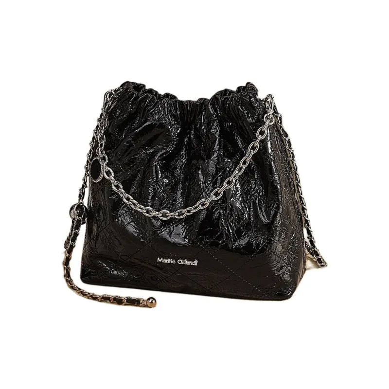 Marino Orlandi Cow Leather Synthetic Leather Tote Bucket Bag Crossbody Bag Shoulder Bag Women's Silver/Black-1