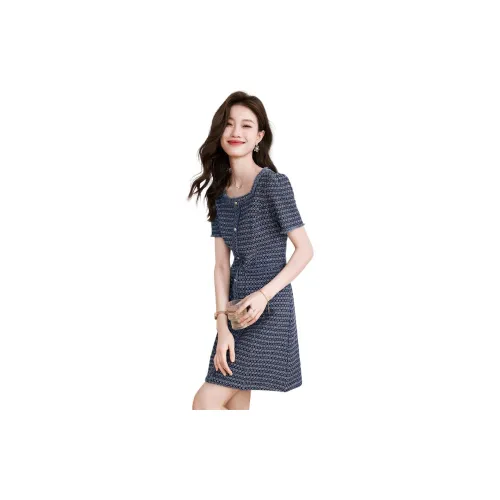 Mo Han Yi Mei Short-Sleeved Dresses Women's Dark Denim Blue