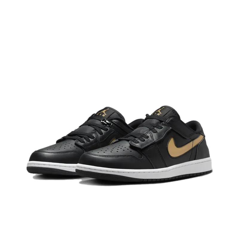 Jordan 1 Low FlyEase Black White Metallic Gold-2