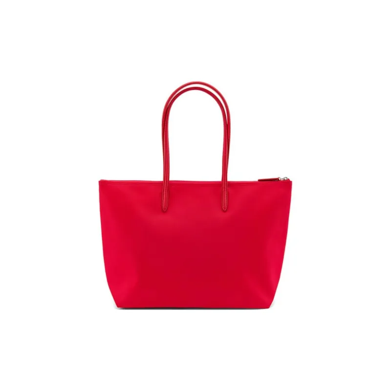 LACOSTE PVC Tote Bag Shopping Bag Shoulder Bag Handbag Medium Size Women's Red Stamped White Strips-2