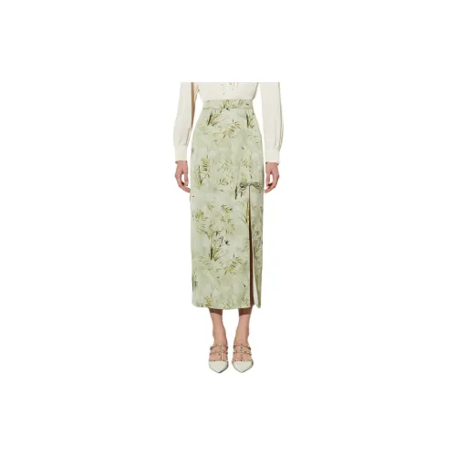 DPLAY Casual Long Skirts Women's Midi - Ombre Smoke Green