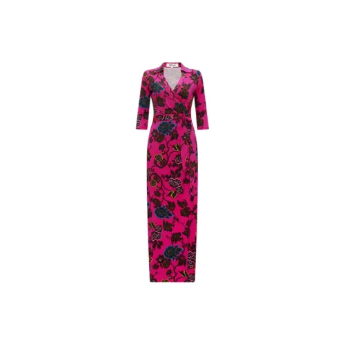 DVF Long-Sleeved Dresses Women's Rose Purple Wisteria Floral