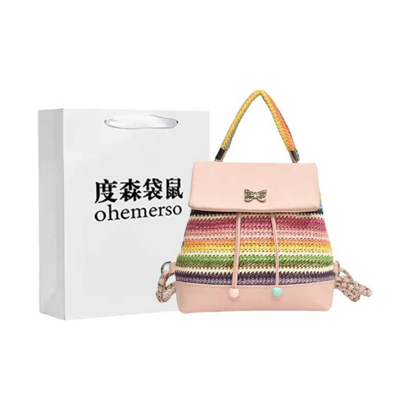 Dusen Kangaroo PU Backpack Regular Women's Silver/Green/Pink-9