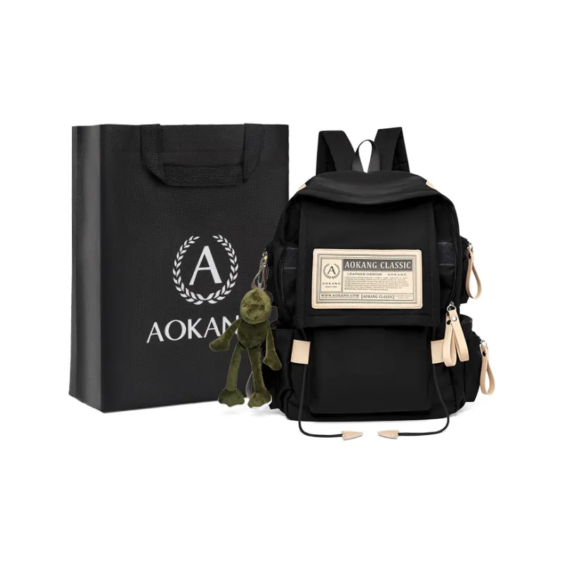 AOKANG Fabric Backpack Canvas Bag For Outdoor Use Large Size Unisex Burgundy/Classic Black-5