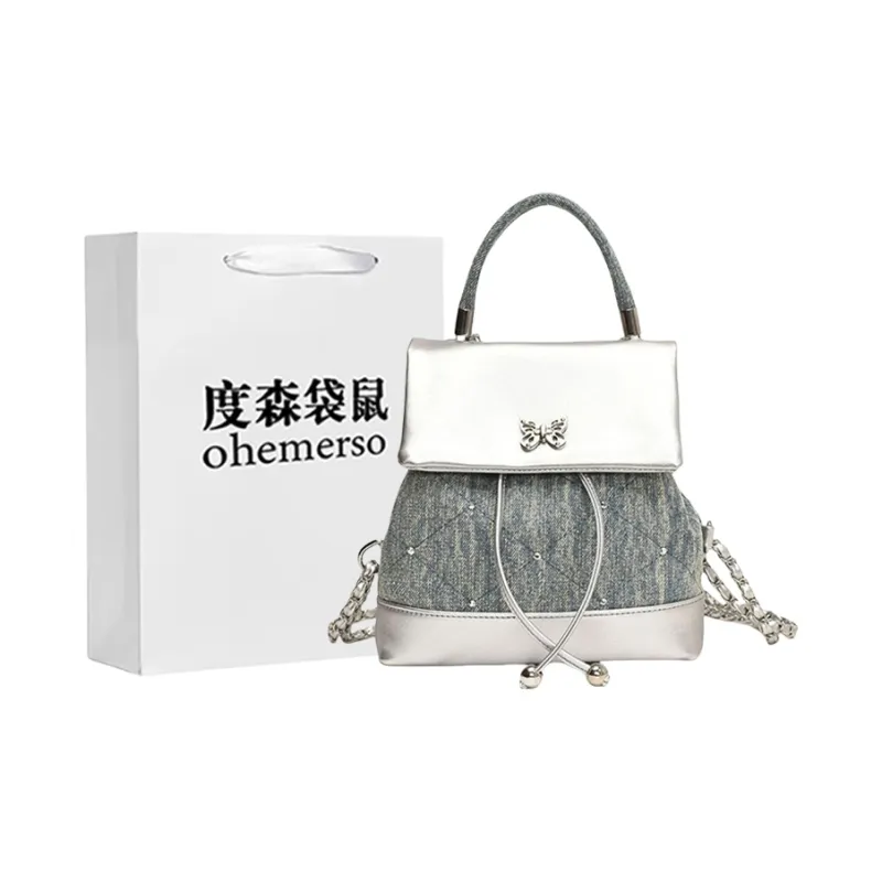 Dusen Kangaroo PU Backpack Regular Women's Silver/Green/Pink-0
