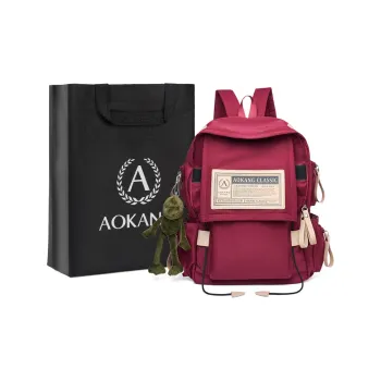 AOKANG Fabric Backpack Canvas Bag For Outdoor Use Large Size Unisex Burgundy/Classic Black