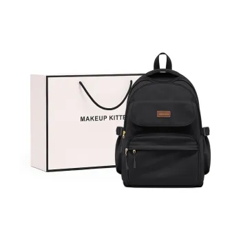 MAKEUP KITTEN Nylon Fabric With Synthetic Leather School And Work Travel Bag Backpack Regular Unisex Black/Khaki