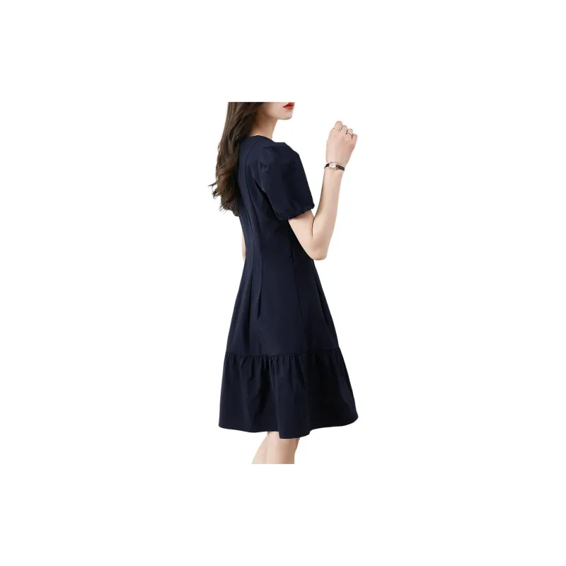 Mo Han Yi Mei Short Sleeved Dresses Women's Navy Blue-1