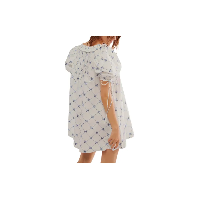 FREE PEOPLE Damson Madder Jemima Mini Dress Short-Sleeved Dresses Women's Blue Bow-1