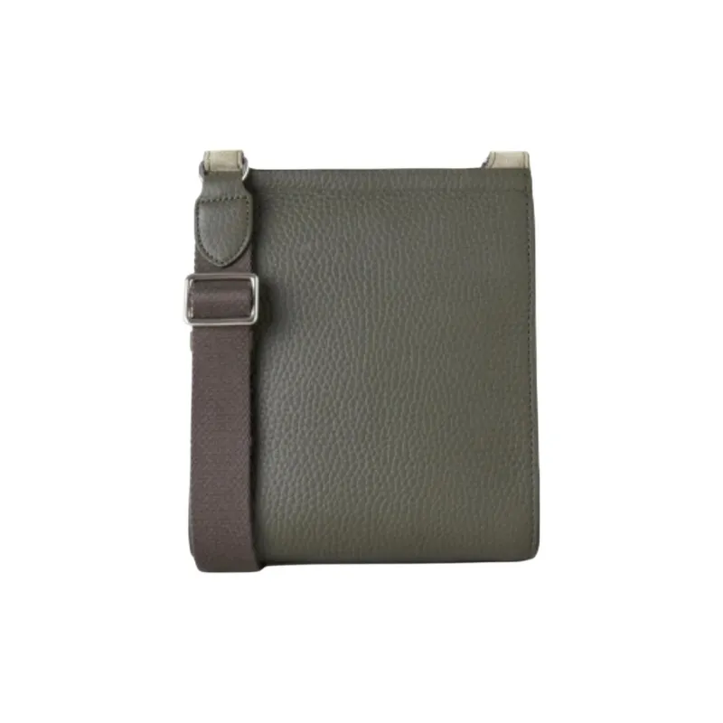Mulberry Cow Leather Messenger Bag Shoulder Bag Crossbody Bag Small Size Unisex Dark Green With Olive Green Accents-2