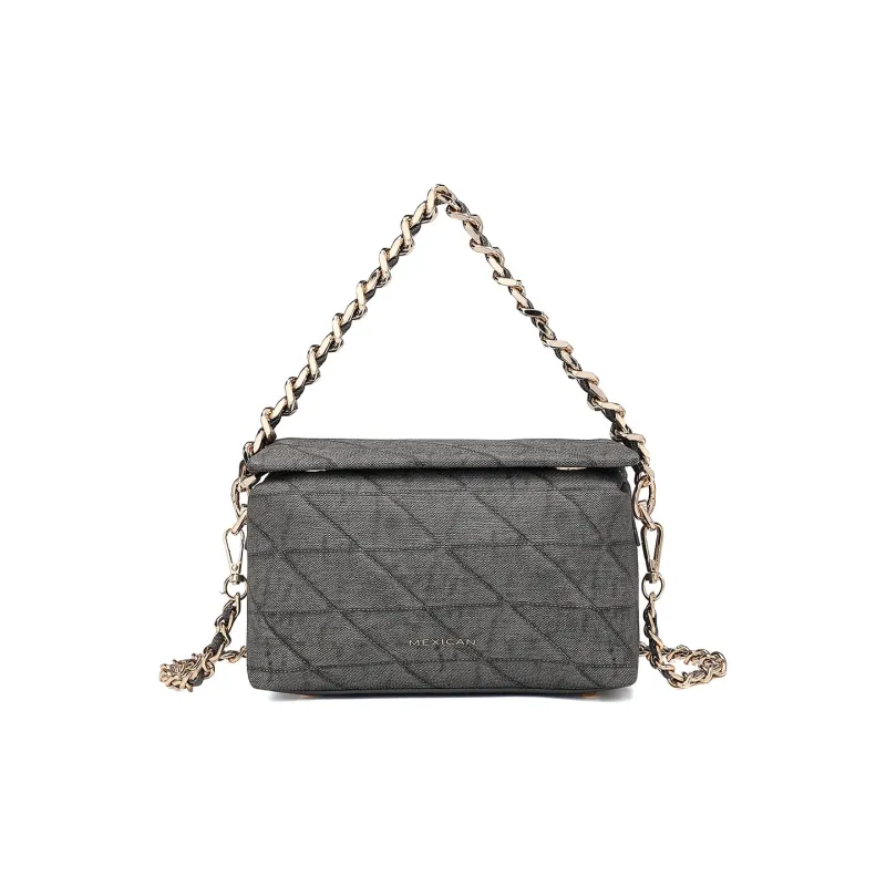 MEXICAN Polyurethane Leather Box Bag Chain One Shoulder Handbag Trumpets Women's Gray Blue/Dark Gray/Dark Pink-4