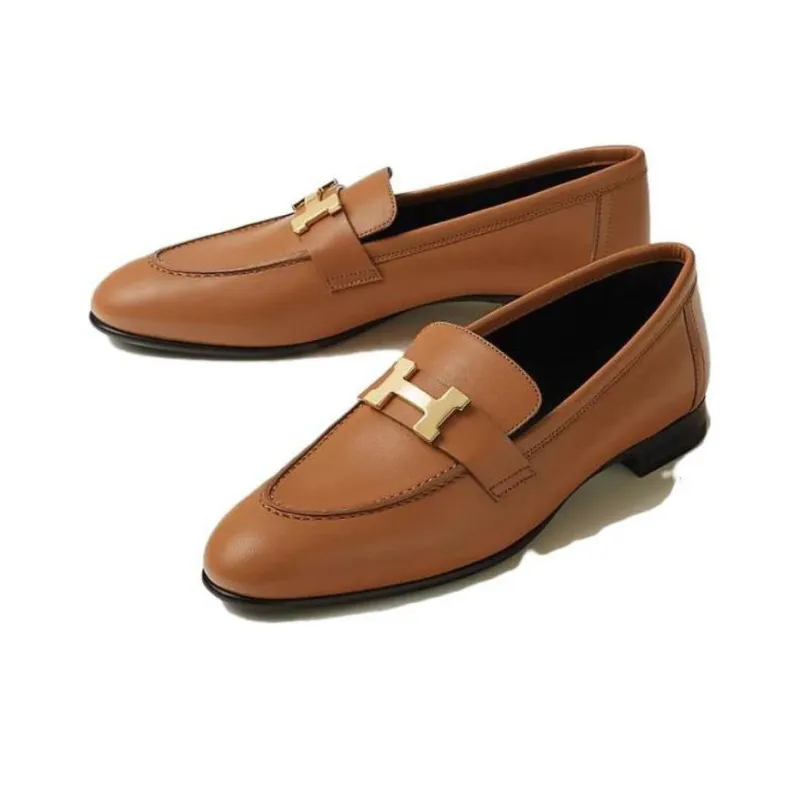 HERMES Paris Loafers Women's Brown-2