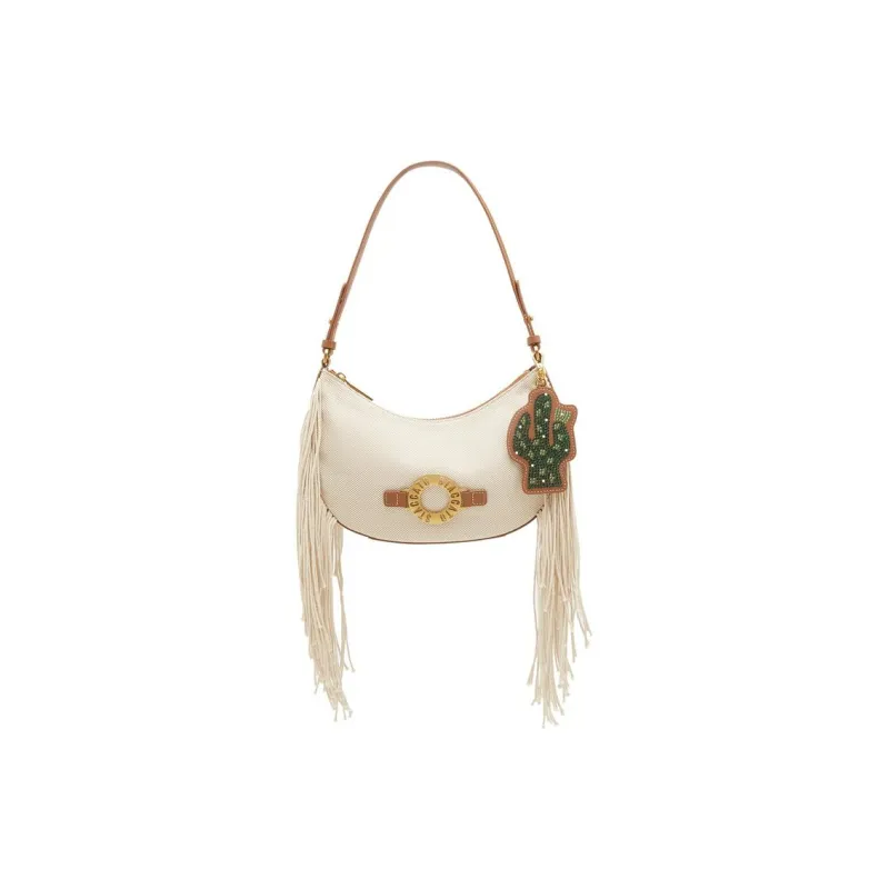 Staccato Fabric One Shoulder Handbags Large Size Women's Beige Apricot & Brown-0