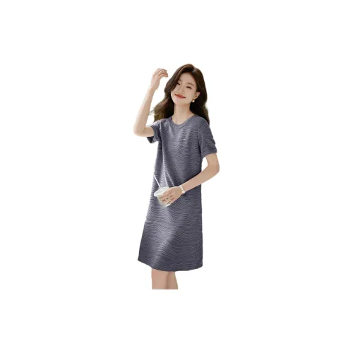 Mo Han Yi Mei Short-Sleeved Dresses Women's Gray Blue