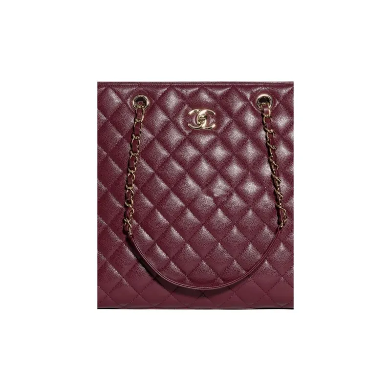 CHANEL Grain Shiny Calfskin Tote Bag, Shopping Bag, Shoulder Bag, Handbag Women's Dark Purple Red-1