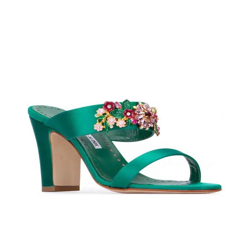 MANOLO BLAHNIK Slide Slippers Women's Green-2