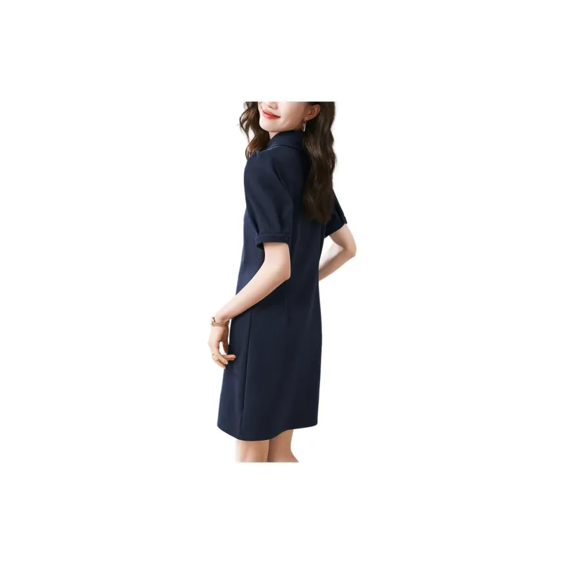 Mo Han Yi Mei Short Sleeved Dresses Women's Navy Blue-0