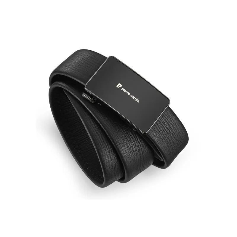 PIERRE CARDIN Brand Logo Business Casual Belt Top Grain Cow Leather Belts Men's Black 3.6CM-2