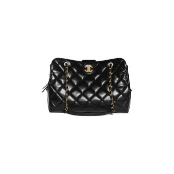 CHANEL Glossy Cow Leather Shoulder Bag Crossbody Bag Handbag Extra Large Women's Black