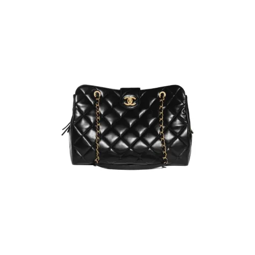 CHANEL Glossy Cow Leather Shoulder Bag Crossbody Bag Handbag Extra Large Women's Black