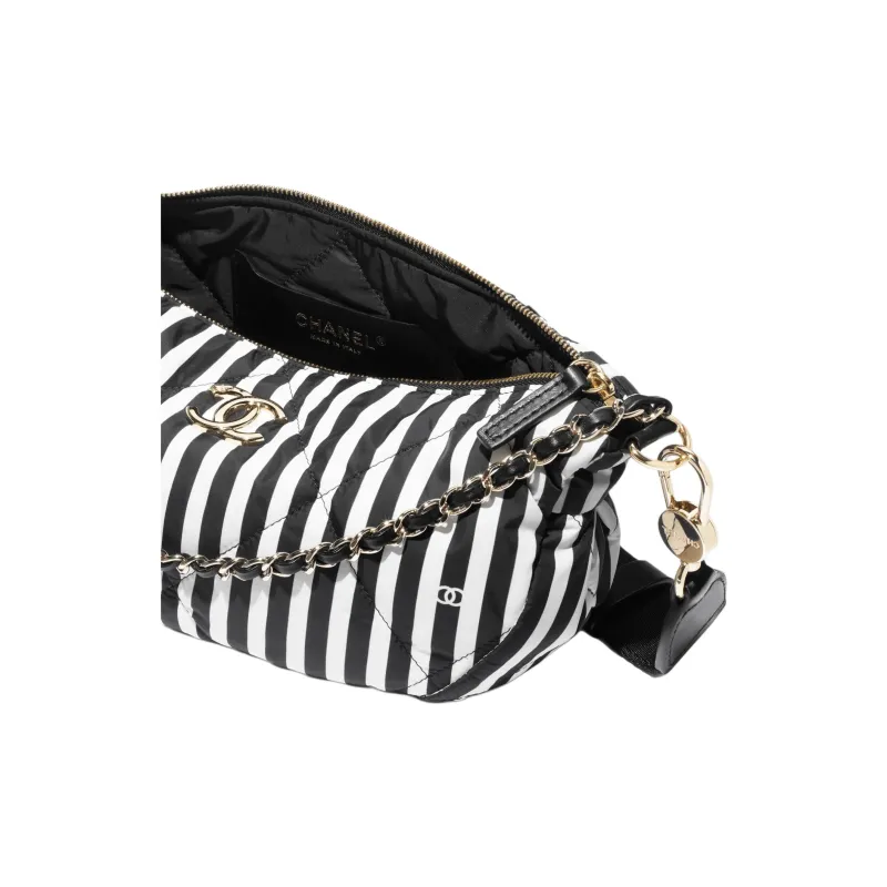 CHANEL Printed Fabric Crossbody Bag, Shoulder Bag Women's Black White-3