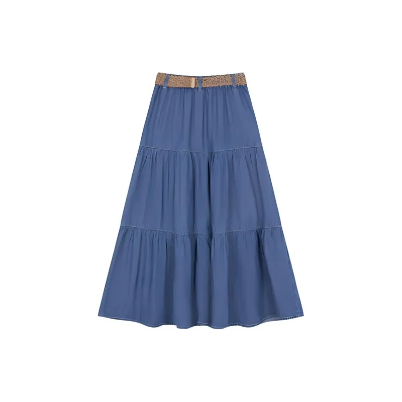 Mo Han Yi Mei Casual Long Skirt Women's Denim Blue-1