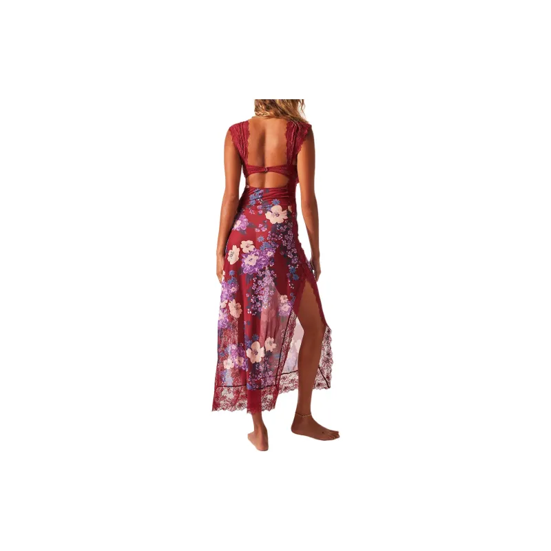 FREE PEOPLE Suddenly Fine Maxi Slip Short-Sleeved Dresses Women's Dahlia Combo-1