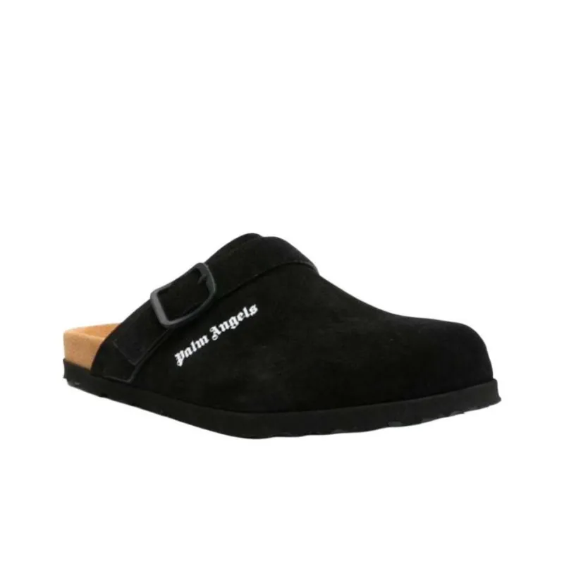 PALM ANGELS Logo print Suede Slippers-2