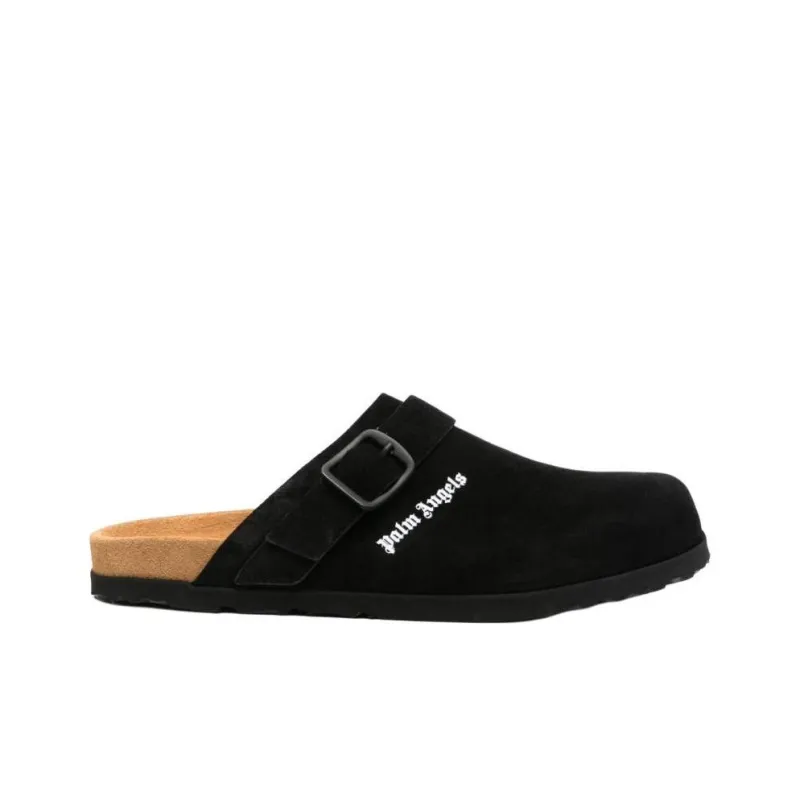 PALM ANGELS Logo print Suede Slippers-1