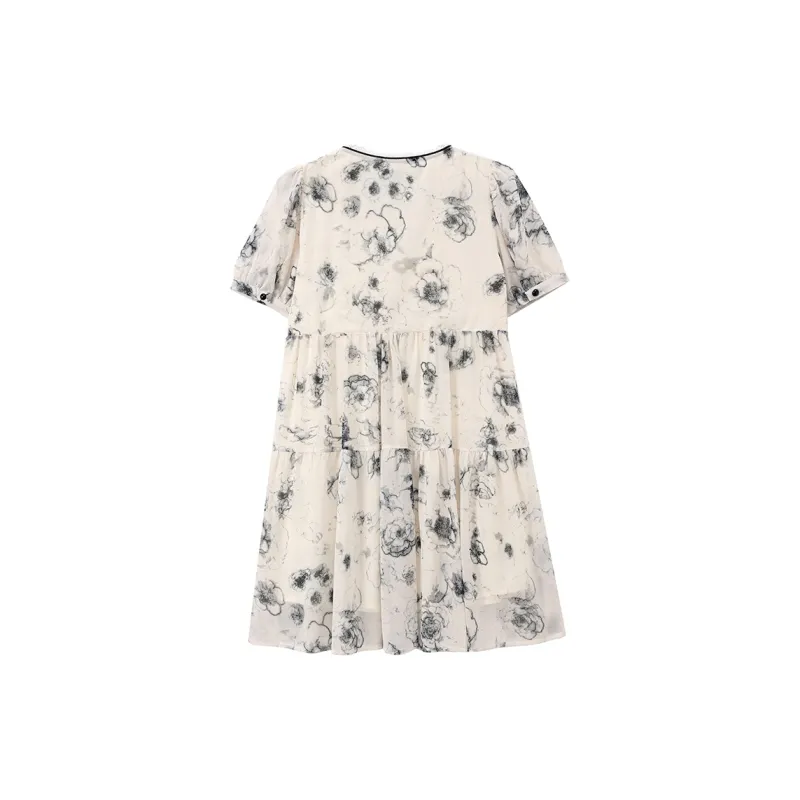 ZCDECO Short Sleeved Dress Women's Ink Wash-1