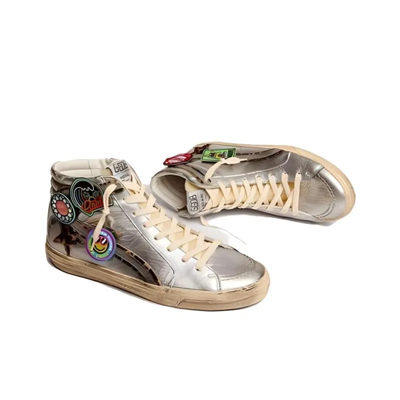 Golden Goose Slide Stylish Skateboarding Shoes Men's Silver Vintage Version-2